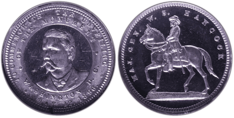 1896 Medal W.S. Hancock Monument Commemoration White Metal