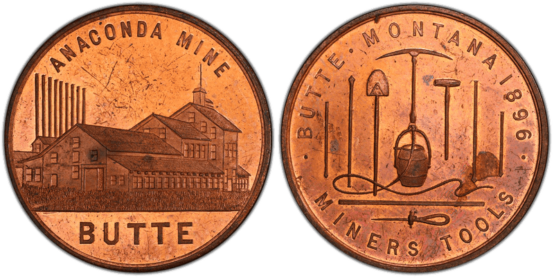 1896 HK-734, Copper, Anaconda Mine Mechanics Fair Centennial Dollar