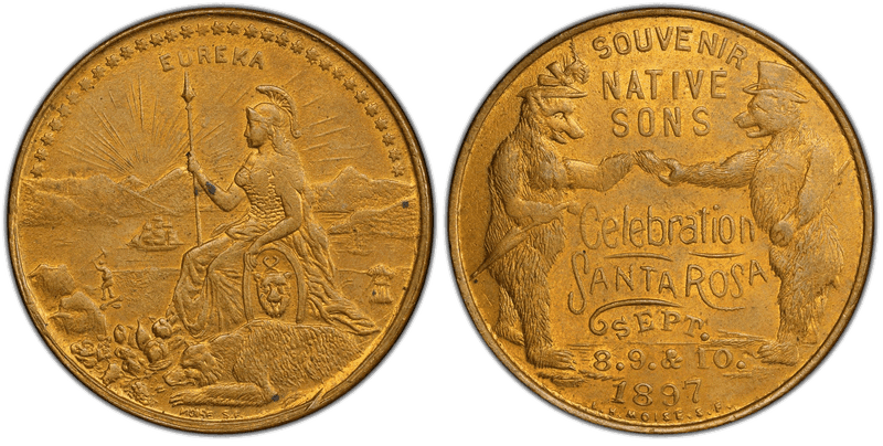 1897 Token TC-346504 Brass 34mm Native Sons Celebration, Santa Rosa CA