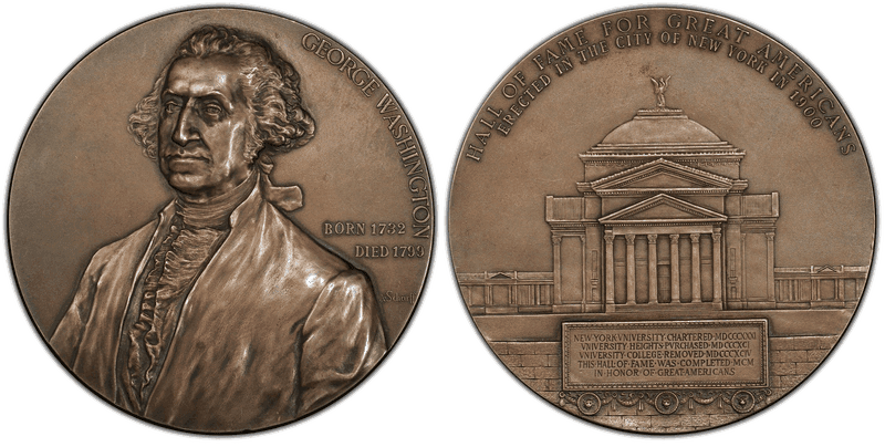 1900 Medal Baker-E356, Matte Silver 69mm Washington-Hall of Fame