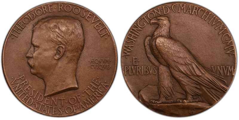 1905 Medal Bowers-Jaeger 27 Cast Bronze Roosevelt Inaguration 74mm
