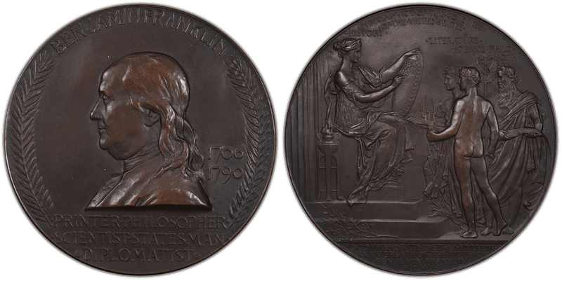 1906 Medal Baxton-81 Bronze, U.S. Mint Benjamin Franklin 100mm