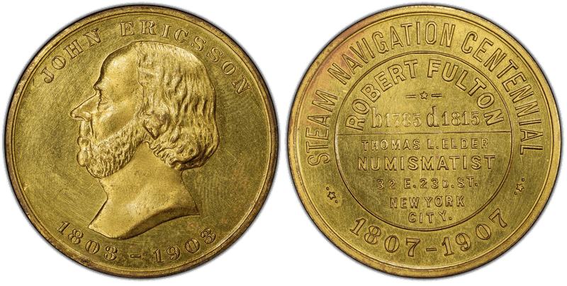 1907 DeLorey-11 Brass PE Ericsson-Fulton Dollar