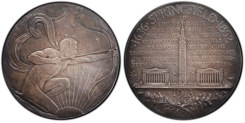 1913 Medal Storer-1684 Silver Matte Springfield, MA Municipal Buildings