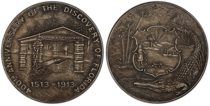 1913 Silver So-Called Dollar HK-661a, Discovery of Florida 400th Anniversary Silver Plated