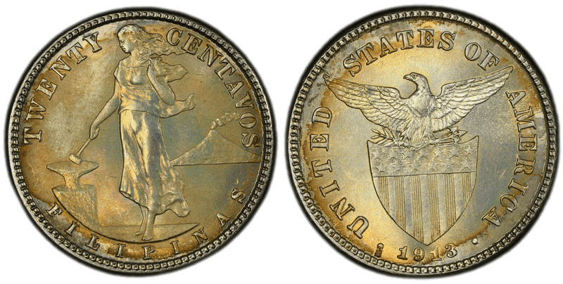 1913 (S) Philippine Twenty Centavos S/S Allen-11.09a