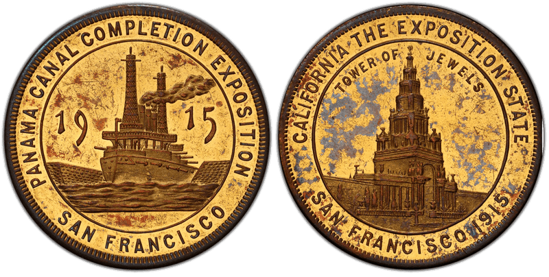 1915 So-Called Dollar HK-415, Panama-Pacific Tower of Jewels, Gilt Brass
