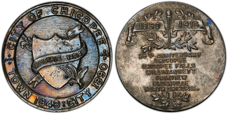 1915 Silvered Bronze So-Called Dollar HK-663a, Chicopee 25th Anniversary