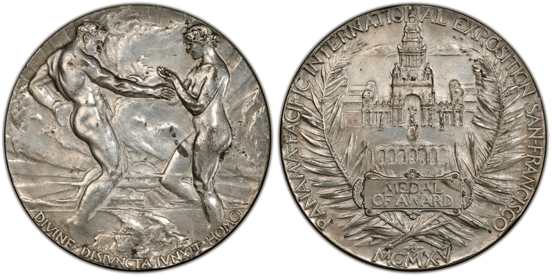 1915 Medal Pan-Pac Expo Silvered-Brass San Francisco