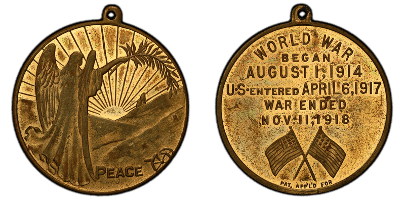 1918 Brass So-Called Dollar HK-896, Type-I WWI Peace Medal