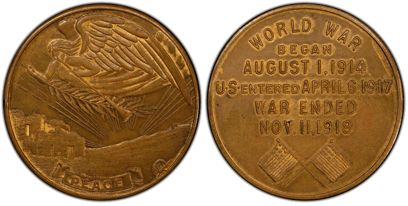 1918 Brass So-Called Dollar HK-897, Type-II WWI Peace Medal