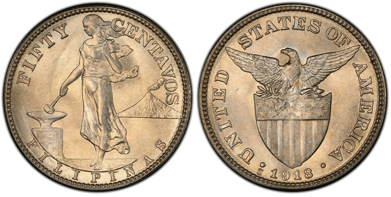1918 Philippine Fifty Centavos