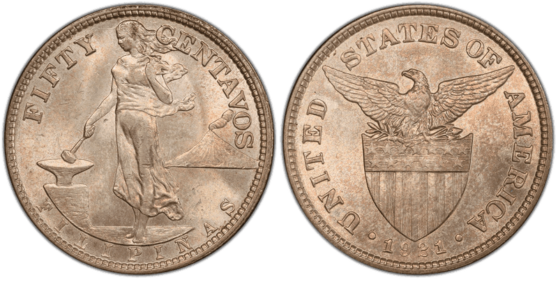 1921 Philippine Fifty Centavos