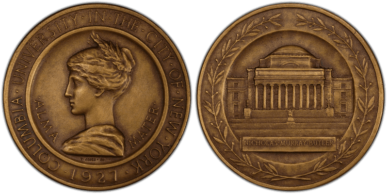 1927 Medal Columbia Univ. Alma Mater Ae 64mm Medallic Art Co. NY