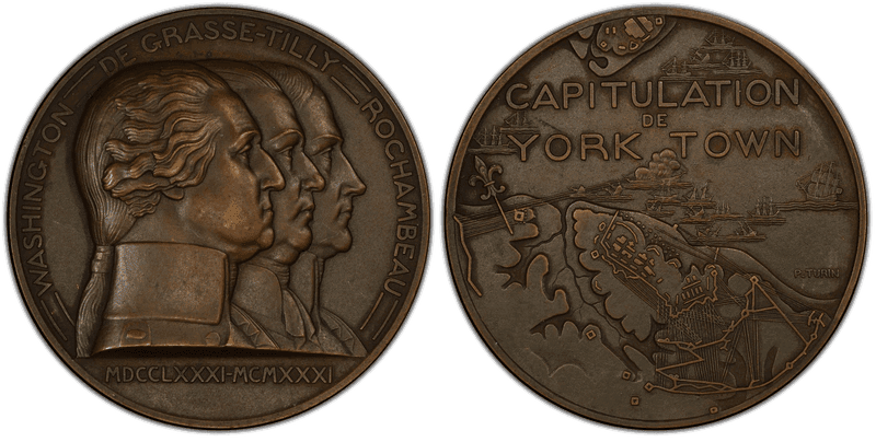 1931 Bronze Medal Baker-K454, 68mm Capitulation de York Town