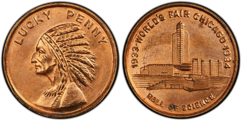 1934 Medal Chicago World's Fair, Lucky Penny Bronzed Lead