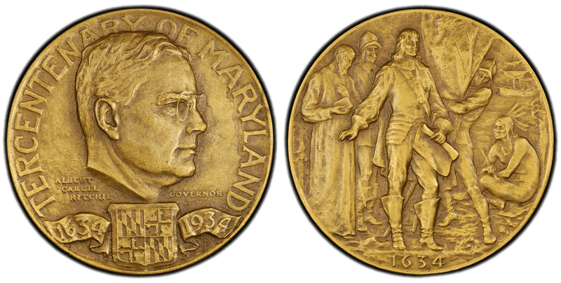 1934 Medal Maryland Tercentenary 56mm Medallic Art Co. NY Bronze