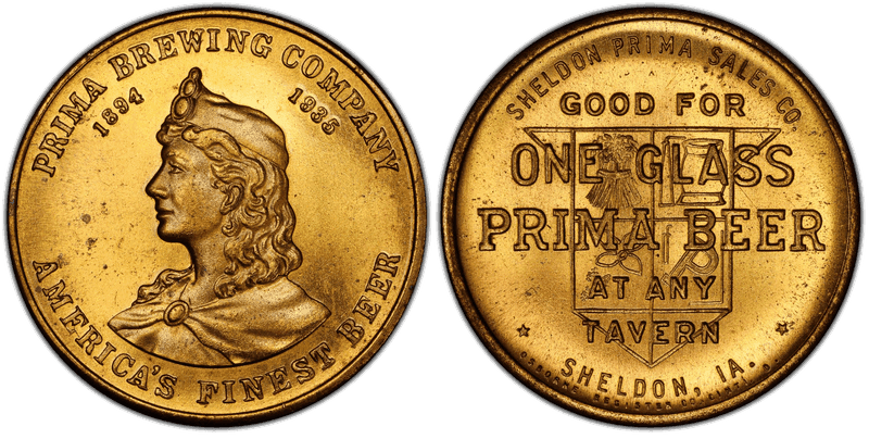 1935 Token TC-137696 Brass Prima Brewing Co. IA