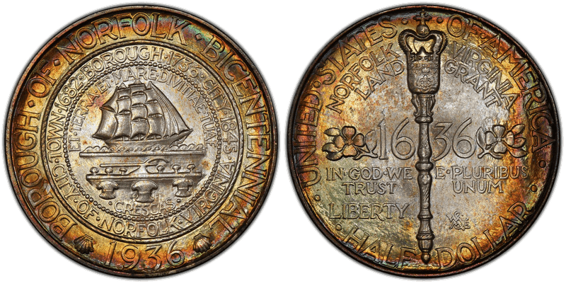 1936 Norfolk Virginia Bicentennial Commemorative Half Dollar