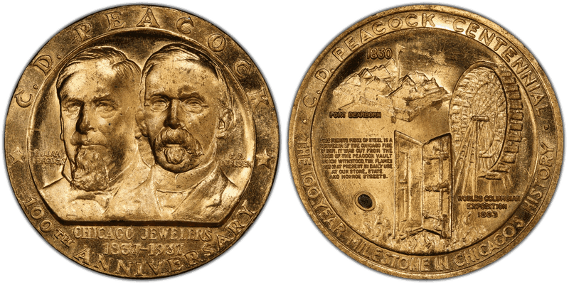 1937 Medal Eglit-439 Brass, Chicago C.D. Peacock Centennial