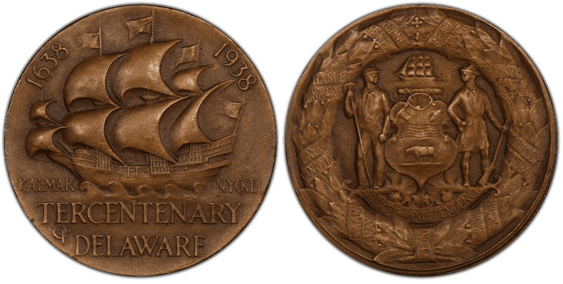1938 Bronze So-Called Dollar HK-697, Delaware Tercentenary Delaware Tercentenary