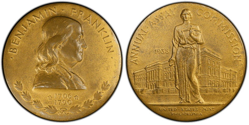 1938 Assay Commission Medal - JK-AC-83, Bronze, Benjamin Franklin