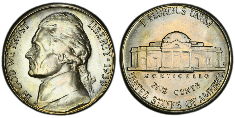 1939 (S) Jefferson Nickel - Reverse of 1938