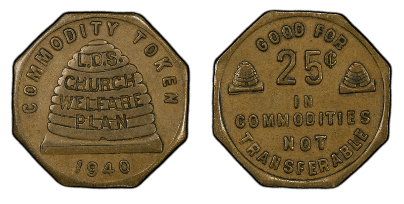 1940 Token TC-43011 Brass L.D.S. Church Welfare Plan UT Quarter