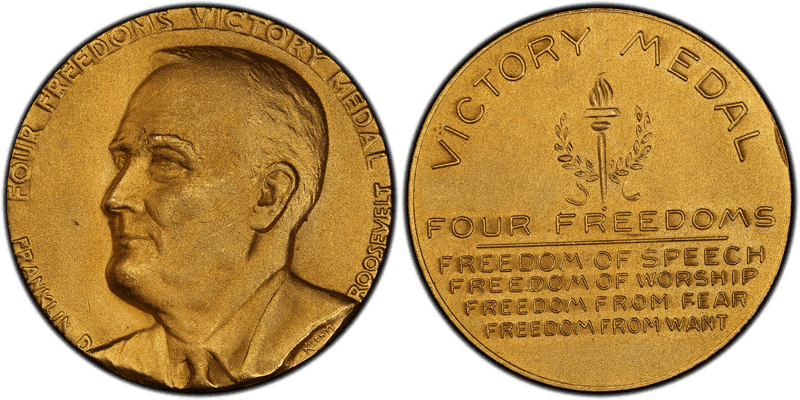 1945 So-Called Dollar HK-913, WW II Victory Four Freedoms Gilt