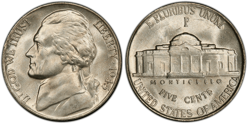 1945 (P) Jefferson Nickel - Doubled Die Reverse, Wartime Silver Alloy