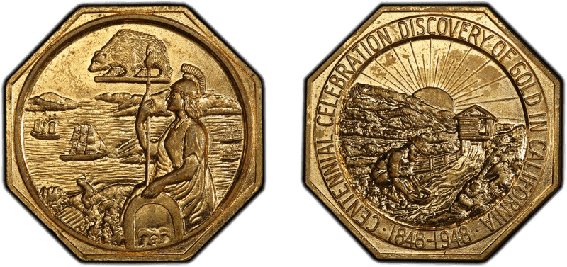 1948 HK-498, Bronze, CA Gold Discovery Centennial Dollar