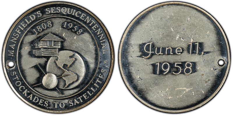 1958 Silvered Brass So-Called Dollar HK-710, Holed Mansfield Sesquicentennial