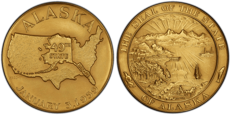 1959 Medal Alaska Statehood Gold 63mm Medallic Art Co. NY