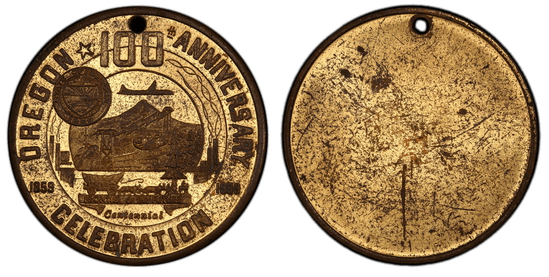 1959 HK-565, Gilt-Brz, Uniface Holed OR Statehood Centennial Dollar