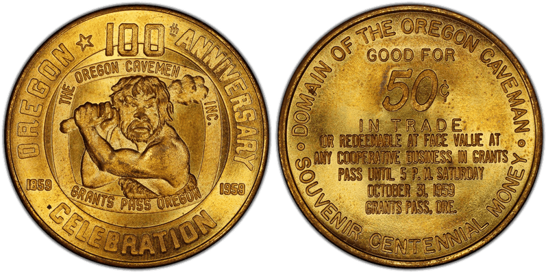 1959 Token TC-16810 Brass 34mm The Oregon Caveman Inc. OR