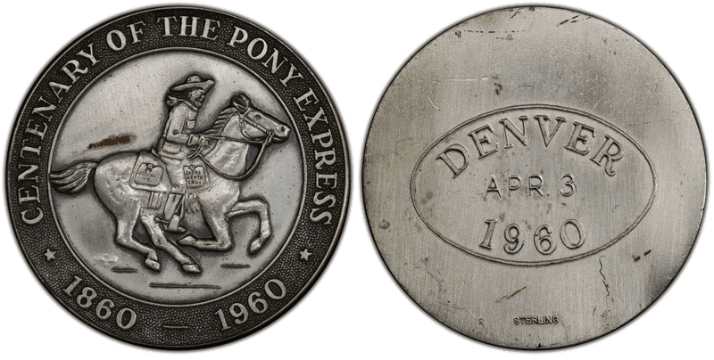 1960 HK-584, Antiqued Silver Pony Express Cent.-Mumey Dollar Dollar