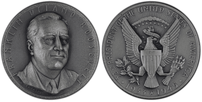 1961 Medal Franklin Delano Roosevelt Matte Silver Medallic Art Co., NY