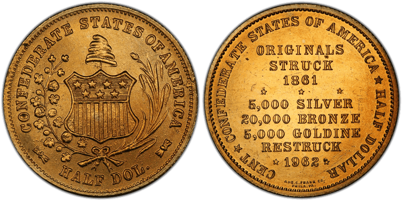 1962 Bashlow CSA Restrike, Brass Half Dollar