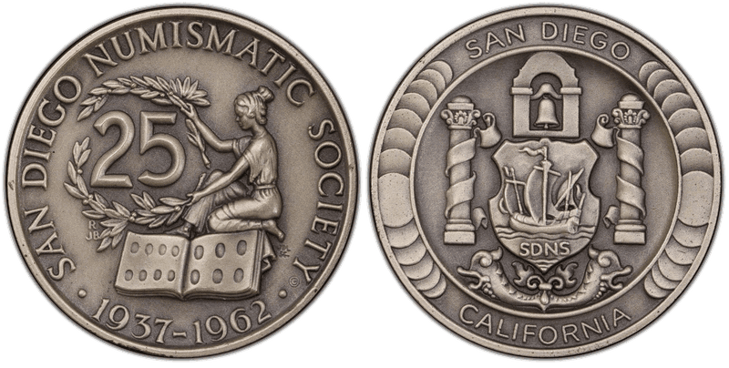 1962 Medal S.D.N.S. 25th AnniversaryMedallic Art Co., NY 40mm Silver