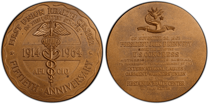 1964 Matte Bronze Medal D1964-2b, 76mm ILGWU 50th Anniversary