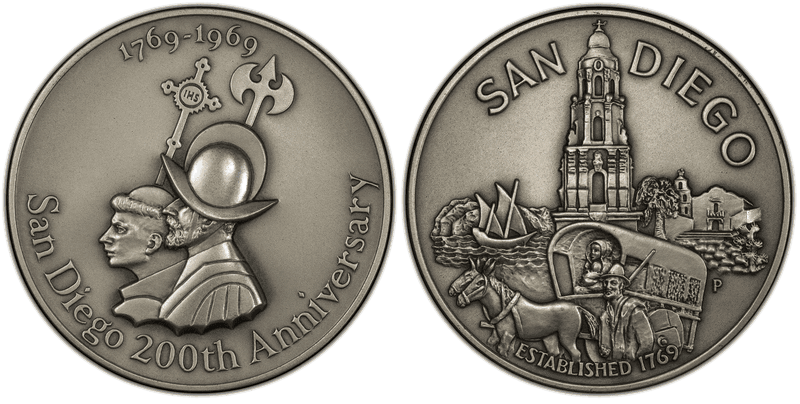 1969-P Matte Silver Medal D1969-1a, 76mm San Diego Anniversary