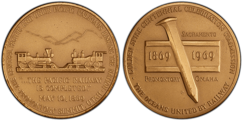 1969-P Bronze Medal D1969-2b, 63mm Golden Spike (Special Strike)