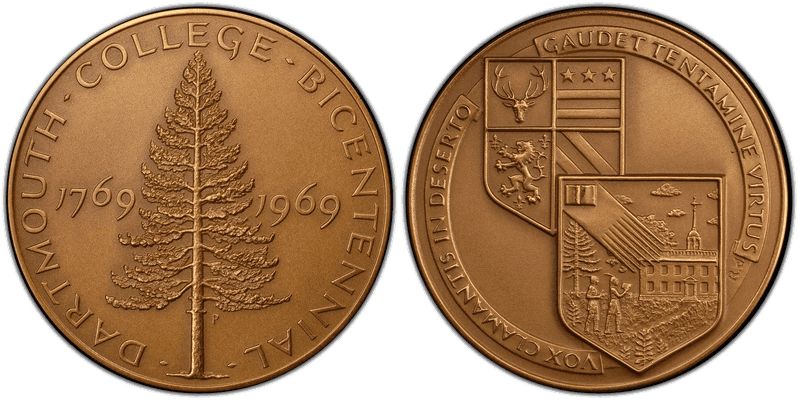 1969-P Matte Bronze Medal D1969-4b, Dartmouth 200th Anniversary