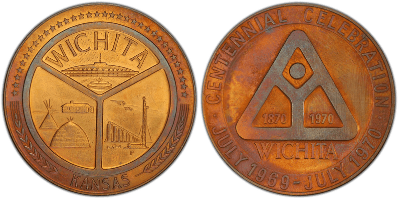 1970-P Bronze Medal D1970-1b, Wichita Centennial