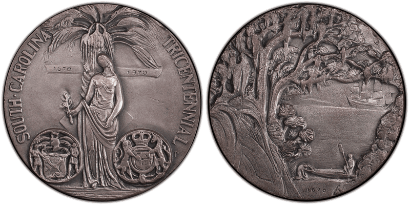 1970-P Matte Silver Medal D1970-2c, 76mm S. Carolina Tricentennial