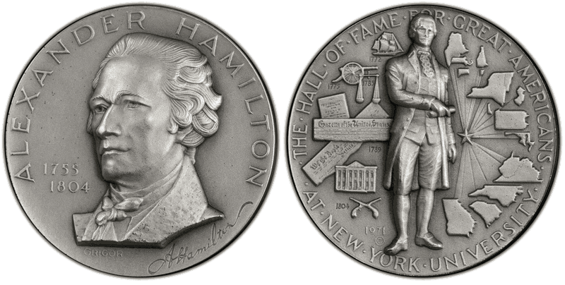 1971 Medal Alexander Hamilton Matte Silver 44mm Medallic Art Co. NY