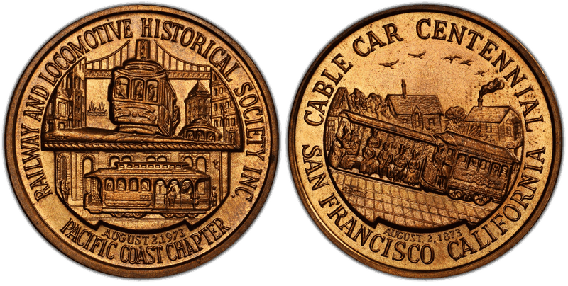 1973 Medal Locomotive Historical SocietyCable Car Centennial Bronze 38mm
