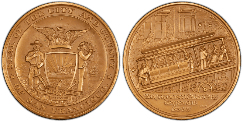 1973-P Bronze Medal D1973-2d, 76mm Cable Car Centennial