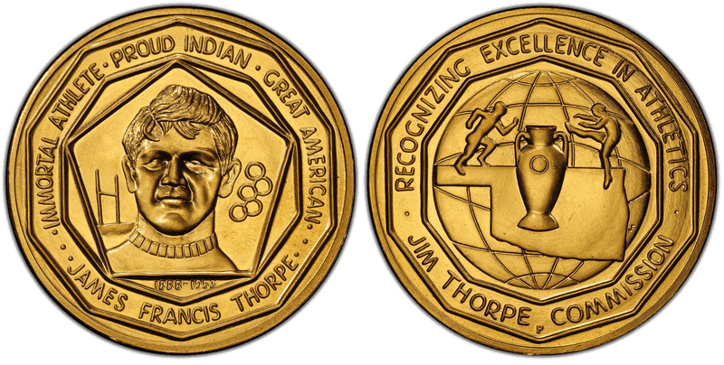 1973-P Medal D1973-3g, Gilt-Bronze 38mm Jim Thorpe Memorial