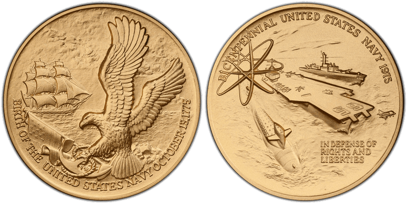 1975 Medal Navy Bicentennial Yellow Bronze 76mm